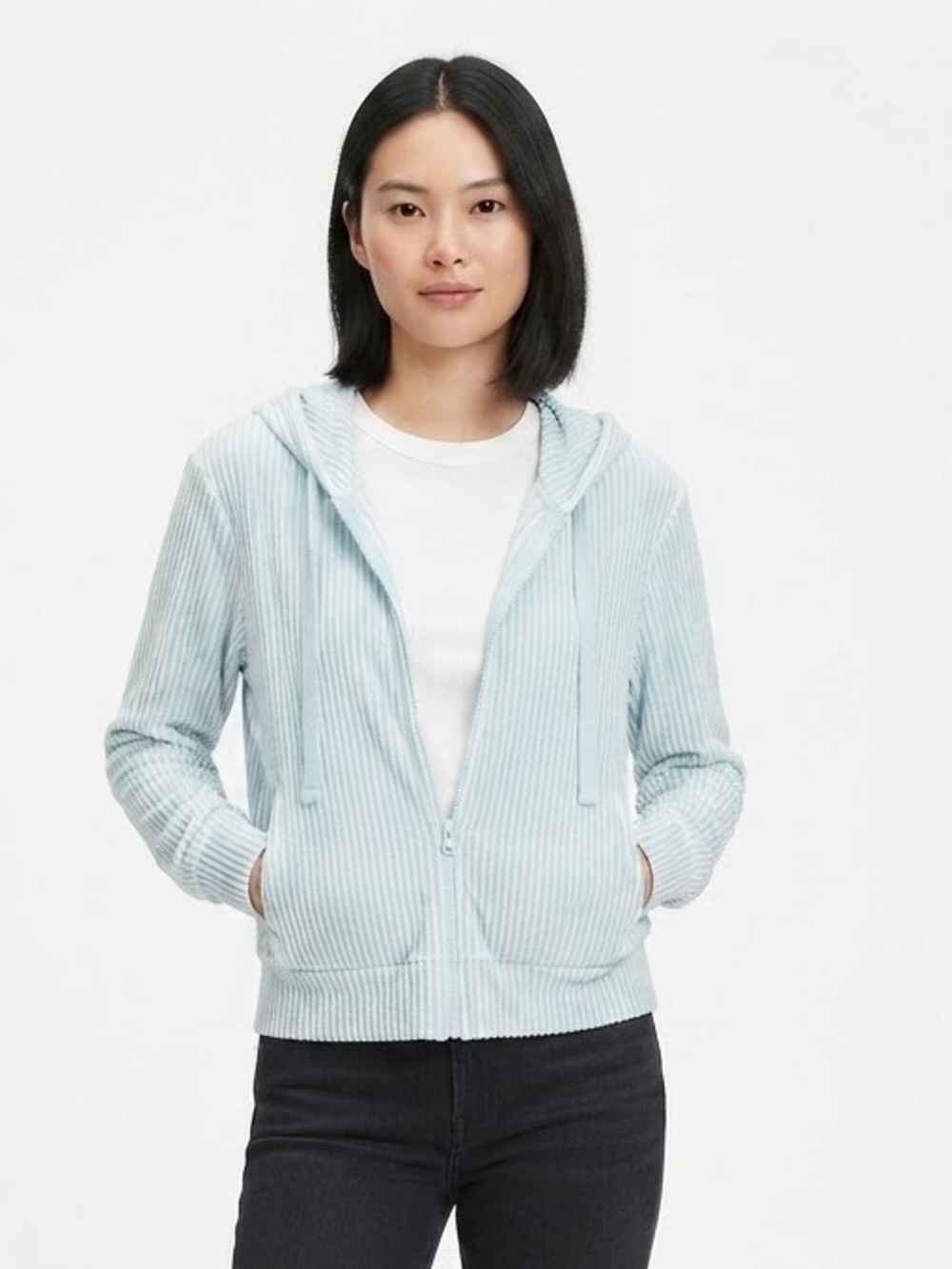 Colsie Ribbed Zip Hoodie in Pale Blue